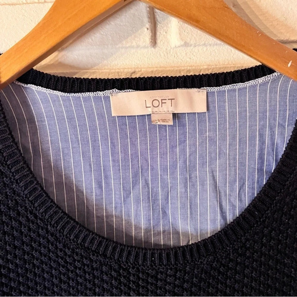 Loft Navy Blue And Striped Mixed Media Cotton Sweater, Women’s Size Extra Small - Picture 10 of 10